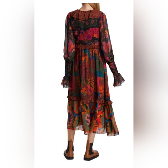 Farm Rio Lace-Up Leopard Jungle Midi Dress (size small) NWOT - Picture 5 of 6